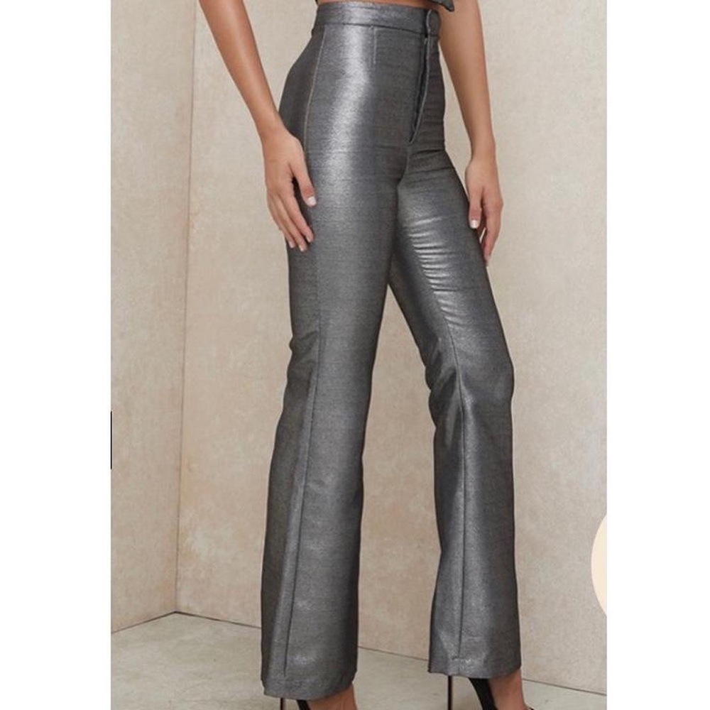 House of CB Jas Silver Kick Flare Trousers NWT and in box!